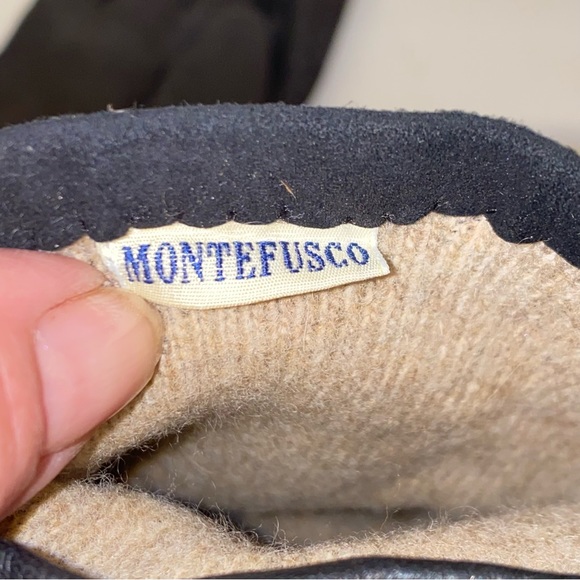 Vintage Montefusco Black Leather 100% Wool Lined Gloves Sz 8 Made in Italy - Picture 3 of 9